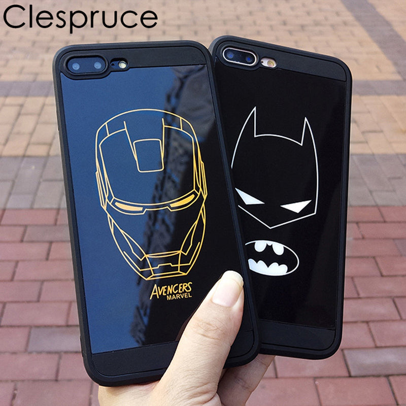 Clespruce Cartoon Marvel Batman Ironman Phone Cases For iphone 8 8plus 6 6s X Mirror Soft TPU Back Cover For iphone 7 7plus Case