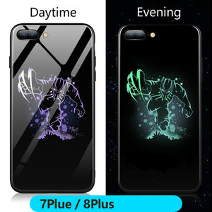 FUNM'OB Marvel Batman Superman Spiderman Luminous Glass Case For iphone 7 8 6 6s Plus X 10 Avengers Black Panther iron Man Cover