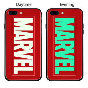 FUNM'OB Marvel Batman Superman Spiderman Luminous Glass Case For iphone 7 8 6 6s Plus X 10 Avengers Black Panther iron Man Cover